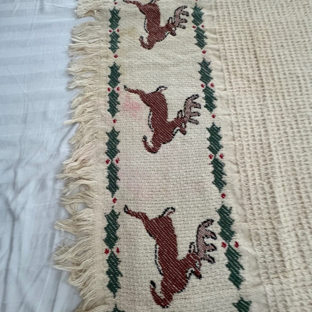 Manual Woodworkers Weavers Leaping Deer Christmas Woven Throw Blanket Cotton USA